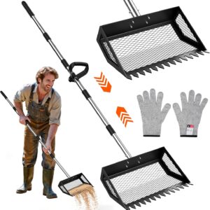 VavoPaw Chicken Poop Scooper, 35–75'' Adjustable Chicken Coop Scoop with Ergonomic Handle, 2-in-1 Scoop Shovel & Poop Rake for Easy Waste Cleaning, Multi-purpose for Henhouse, Sandpit, Cattle Shed