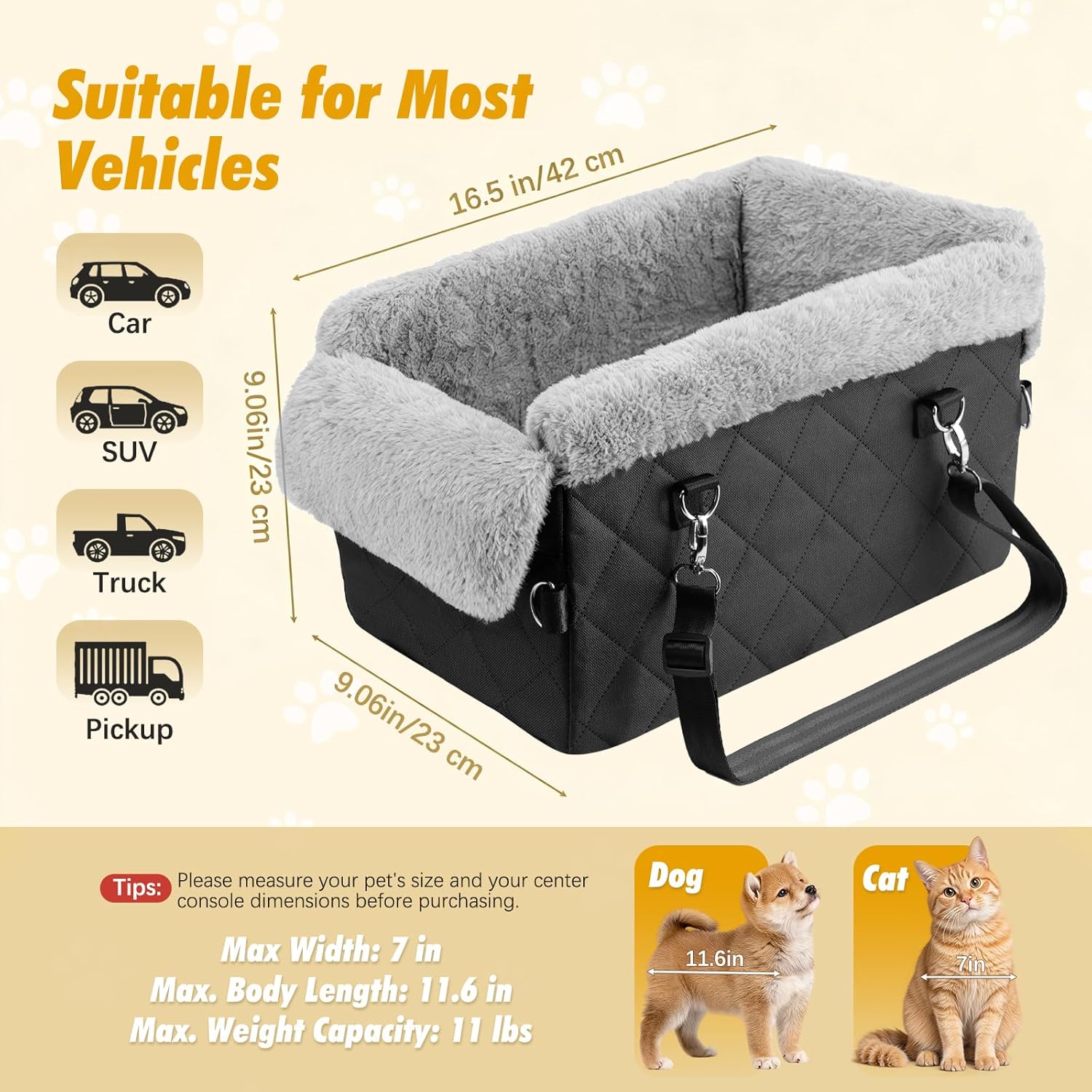 Dog Car Seats for Small Dogs,Center Console Dog Car Seat with Non-Slip and Strong Support,Anti-Collapse Portable Pet Bed for Puppies with Soft Cushion Safety Belt, Small Dogs, Cats Under 12 LBS, Black - Image 6