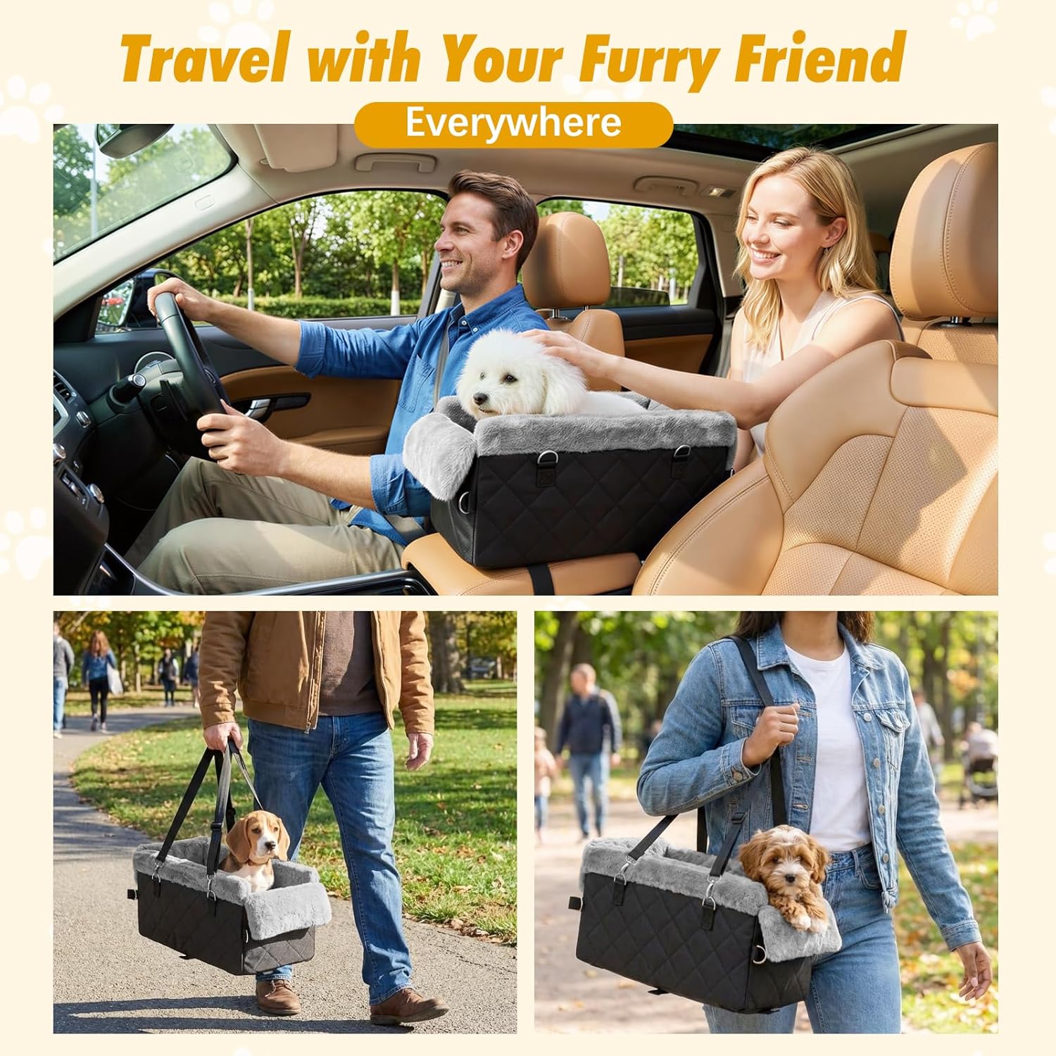 Dog Car Seats for Small Dogs,Center Console Dog Car Seat with Non-Slip and Strong Support,Anti-Collapse Portable Pet Bed for Puppies with Soft Cushion Safety Belt, Small Dogs, Cats Under 12 LBS, Black - Image 7