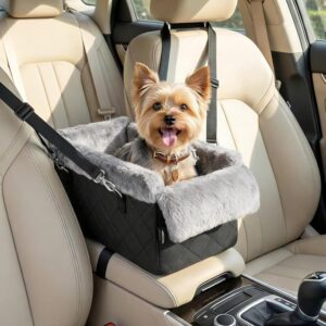 Dog Car Seats for Small Dogs,Center Console Dog Car Seat with Non-Slip and Strong Support,Anti-Collapse Portable Pet Bed for Puppies with Soft Cushion Safety Belt, Small Dogs, Cats Under 12 LBS, Black