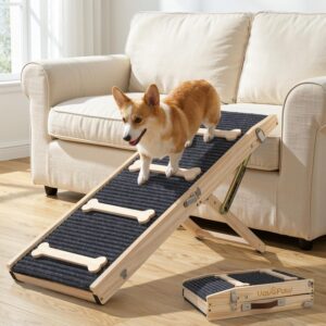 VavoPaw Upgraded Dog Ramp for Couch, Foldable Dog Ramps for Small Dogs, 7 Adjustable Height from 2.4"-18.5", Portable Pet Steps with Non-Slip Pad, Pet Ramp for Couch Sofa Stairs