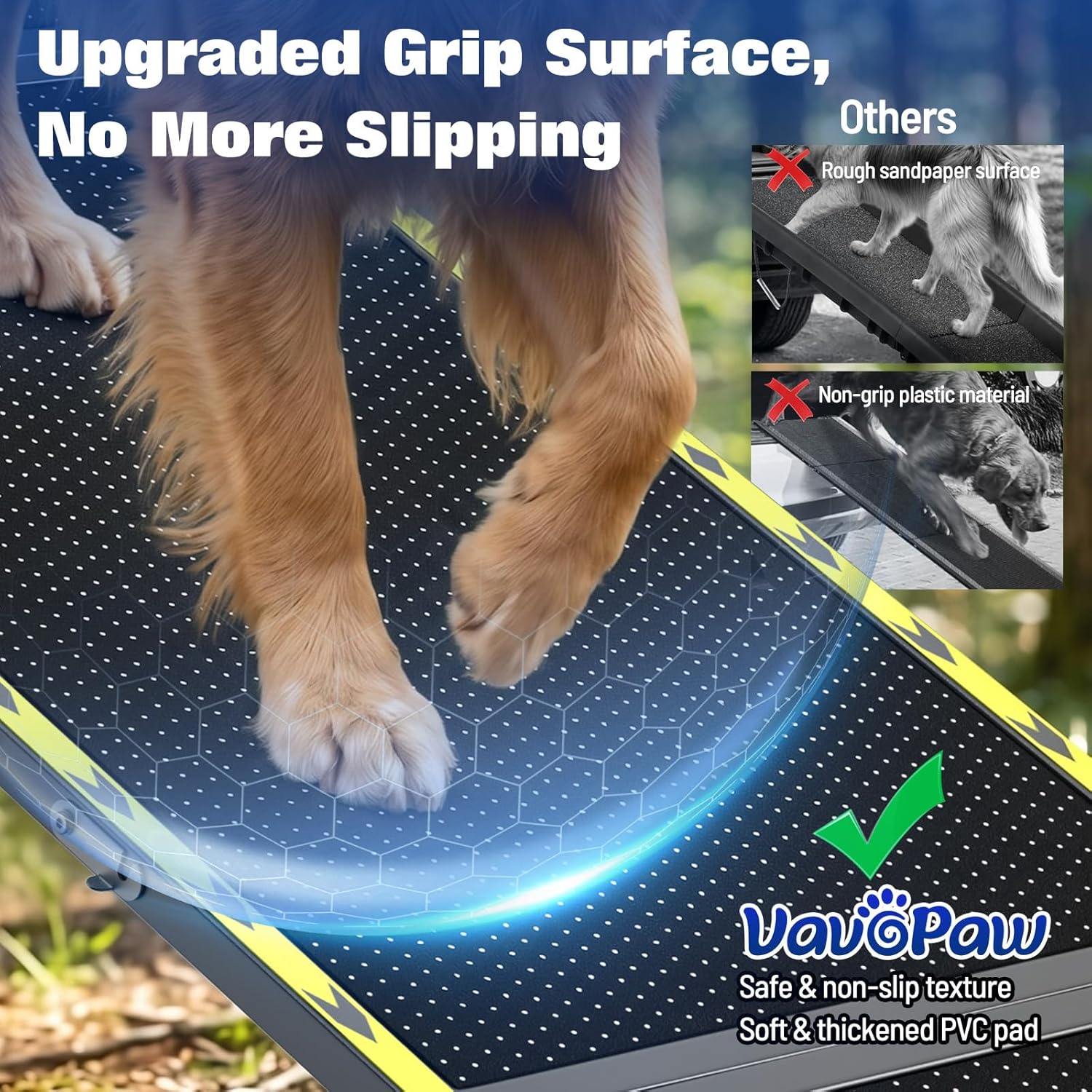 74" L x 20" W Extra Long Dog Ramp for Car - Wider Portable Pet Ramp for Large Dogs, Foldable Dog Car Ramps for Truck, SUV, RV & Bed, Outdoor Dogs Ramps with Non-Slip Mesh Supports Up to 250LBS, Black - Image 4