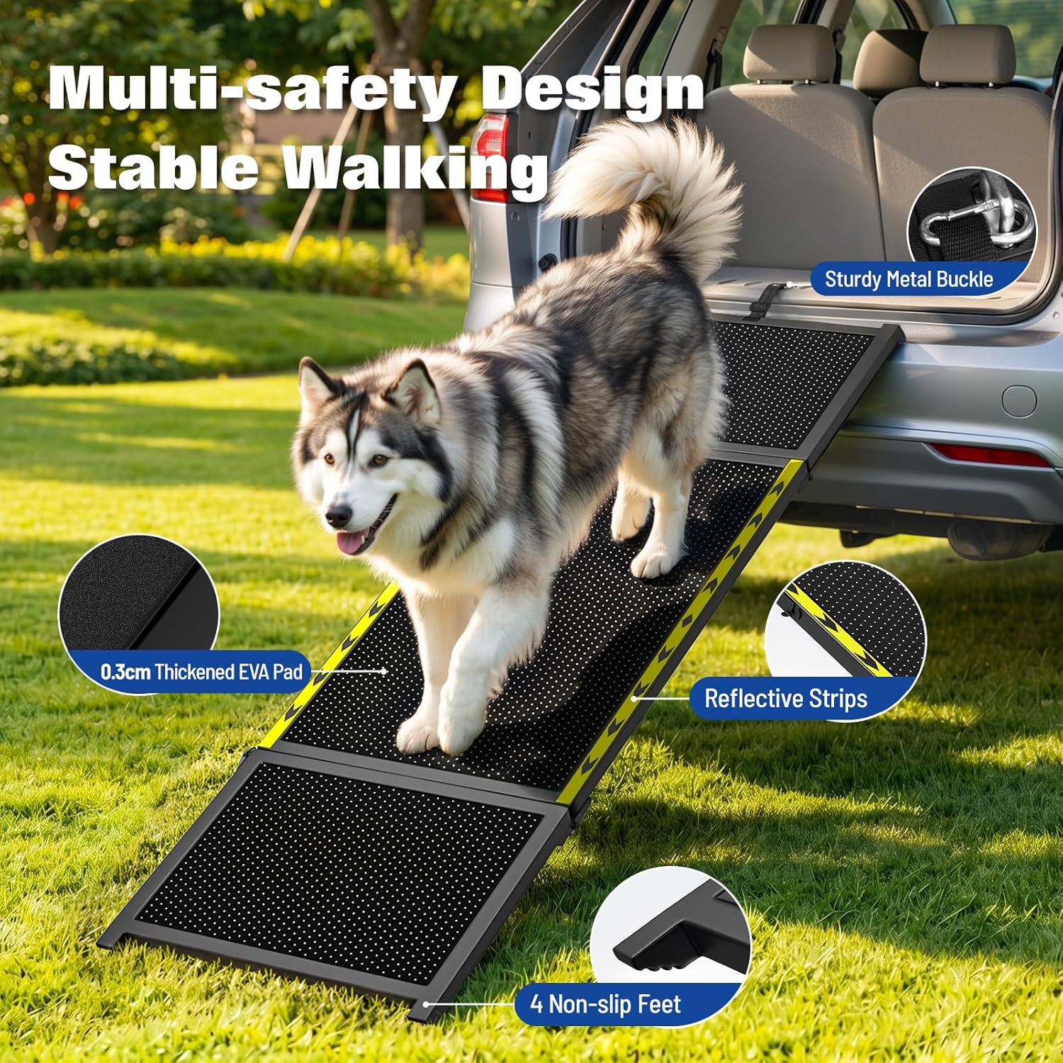 74" L x 20" W Extra Long Dog Ramp for Car - Wider Portable Pet Ramp for Large Dogs, Foldable Dog Car Ramps for Truck, SUV, RV & Bed, Outdoor Dogs Ramps with Non-Slip Mesh Supports Up to 250LBS, Black - Image 6