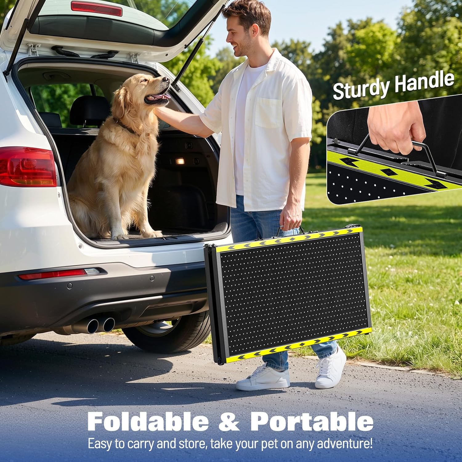 74" L x 20" W Extra Long Dog Ramp for Car - Wider Portable Pet Ramp for Large Dogs, Foldable Dog Car Ramps for Truck, SUV, RV & Bed, Outdoor Dogs Ramps with Non-Slip Mesh Supports Up to 250LBS, Black - Image 7