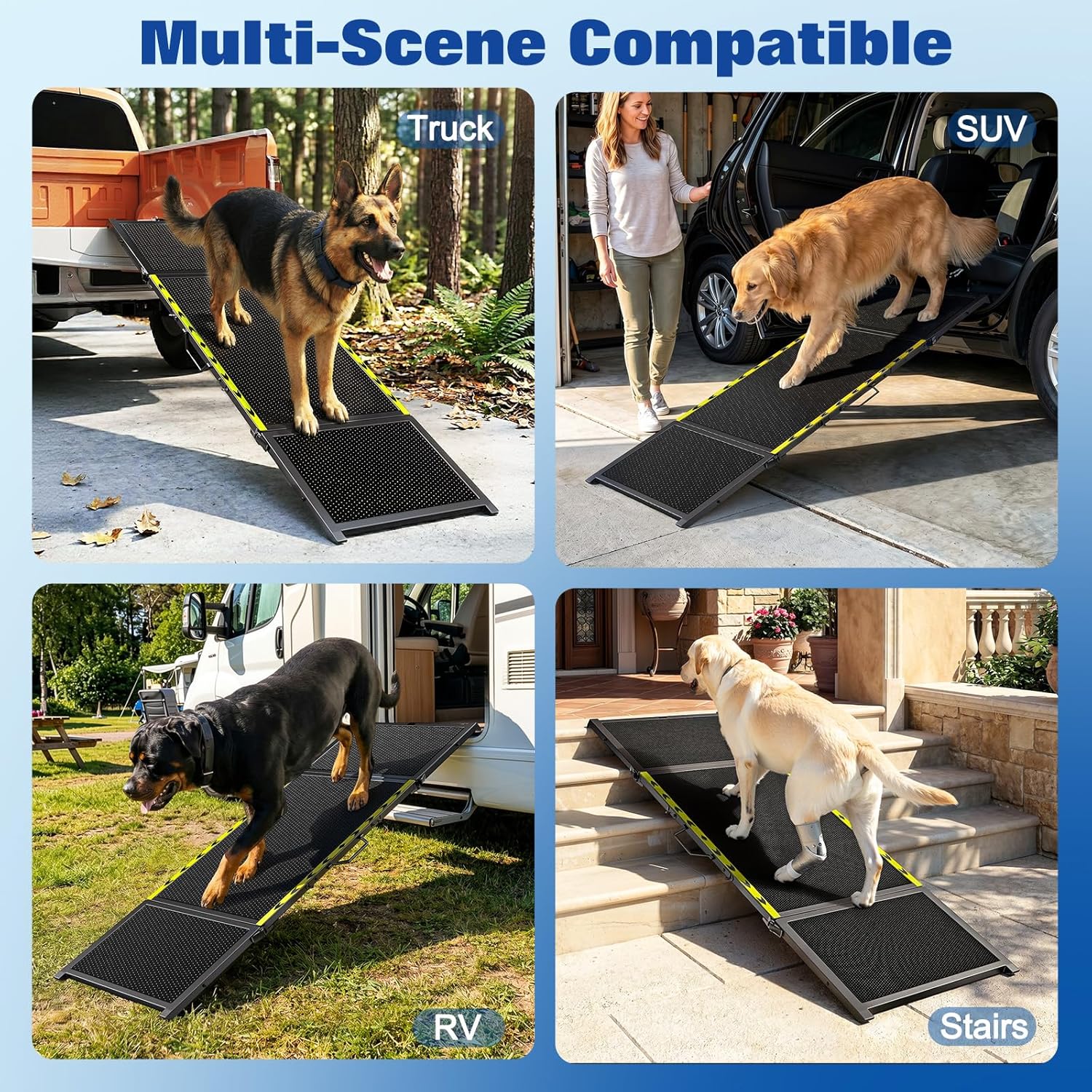 74" L x 20" W Extra Long Dog Ramp for Car - Wider Portable Pet Ramp for Large Dogs, Foldable Dog Car Ramps for Truck, SUV, RV & Bed, Outdoor Dogs Ramps with Non-Slip Mesh Supports Up to 250LBS, Black - Image 8