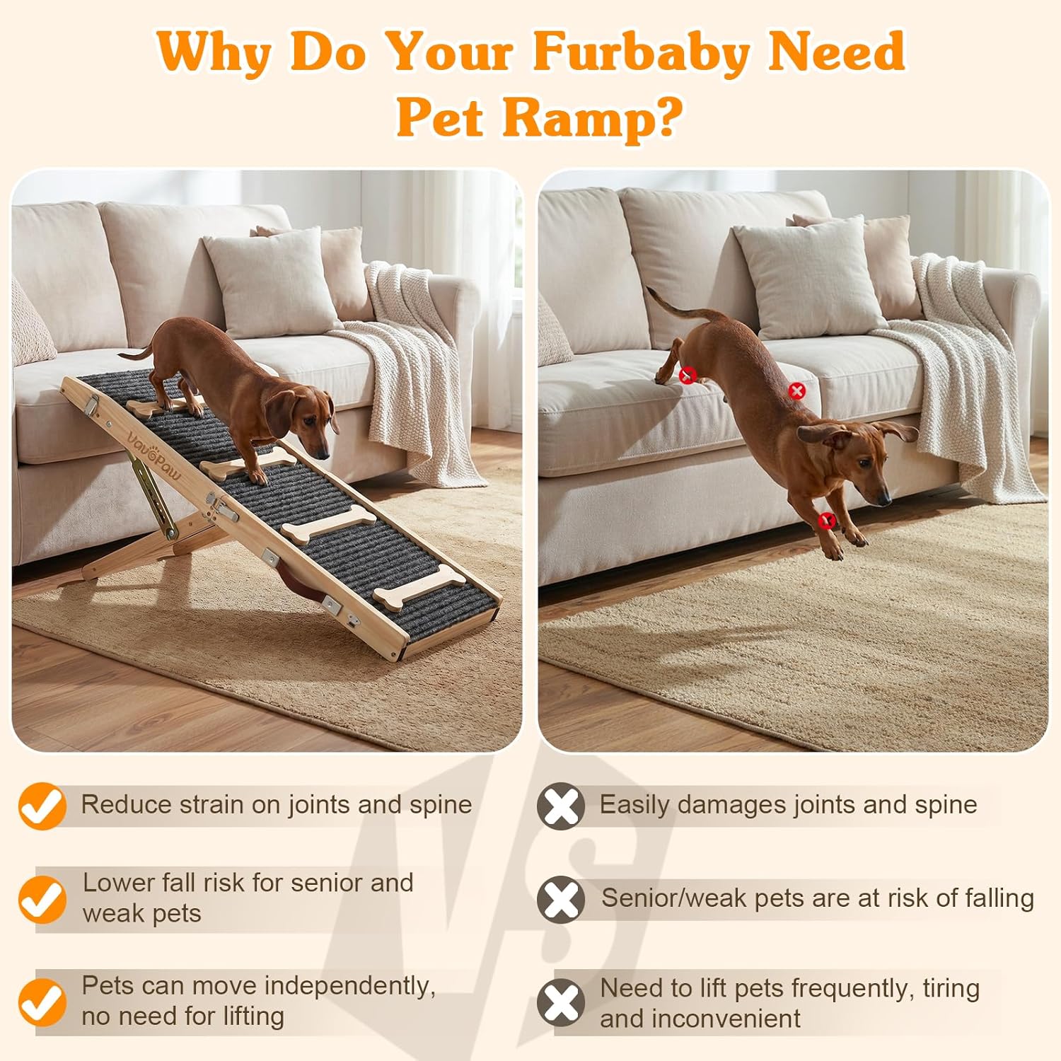 VavoPaw Upgraded Dog Ramp for Couch, Foldable Dog Ramps for Small Dogs, 7 Adjustable Height from 2.4"-18.5", Portable Pet Steps with Non-Slip Pad, Pet Ramp for Couch Sofa Stairs - Image 2