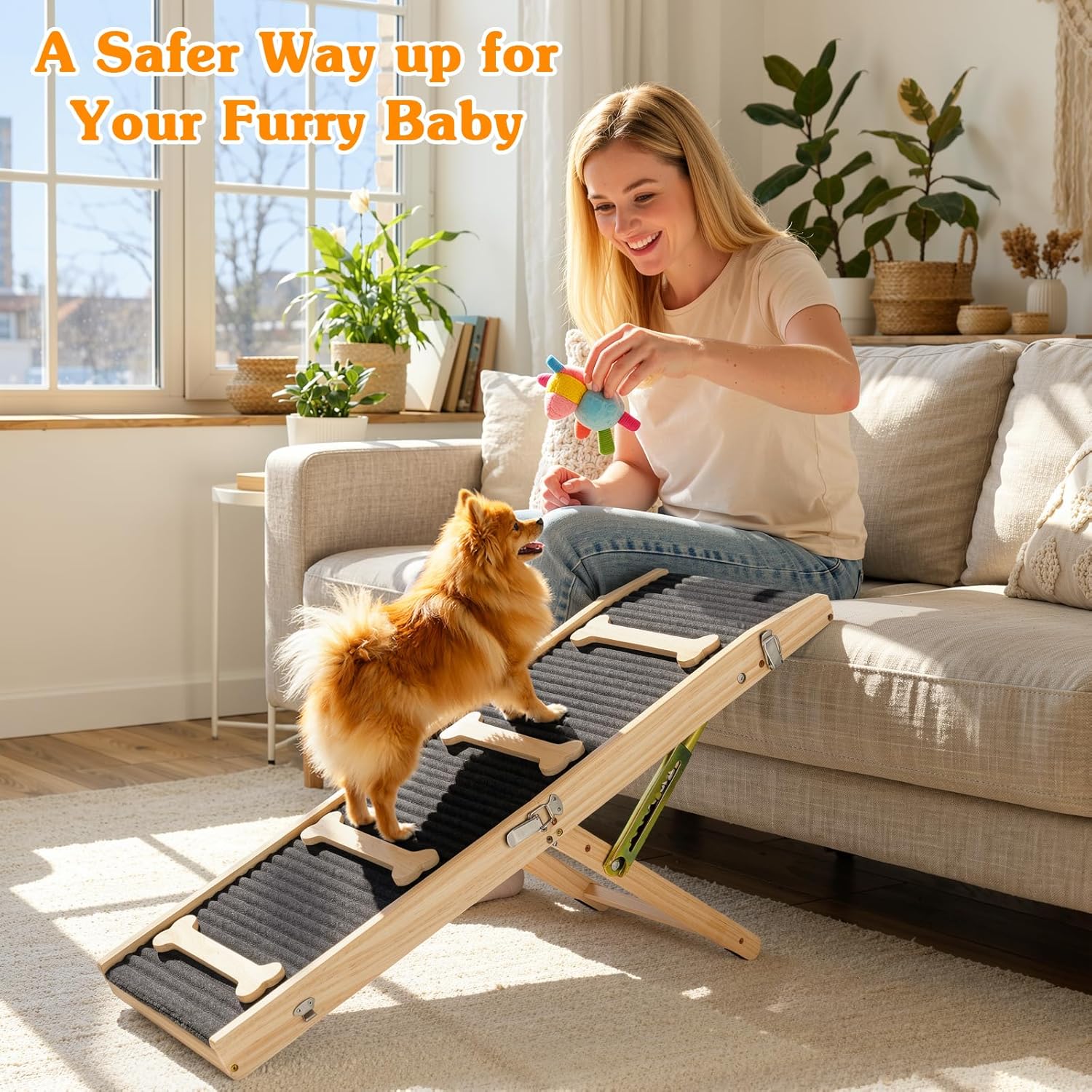 VavoPaw Upgraded Dog Ramp for Couch, Foldable Dog Ramps for Small Dogs, 7 Adjustable Height from 2.4"-18.5", Portable Pet Steps with Non-Slip Pad, Pet Ramp for Couch Sofa Stairs - Image 3