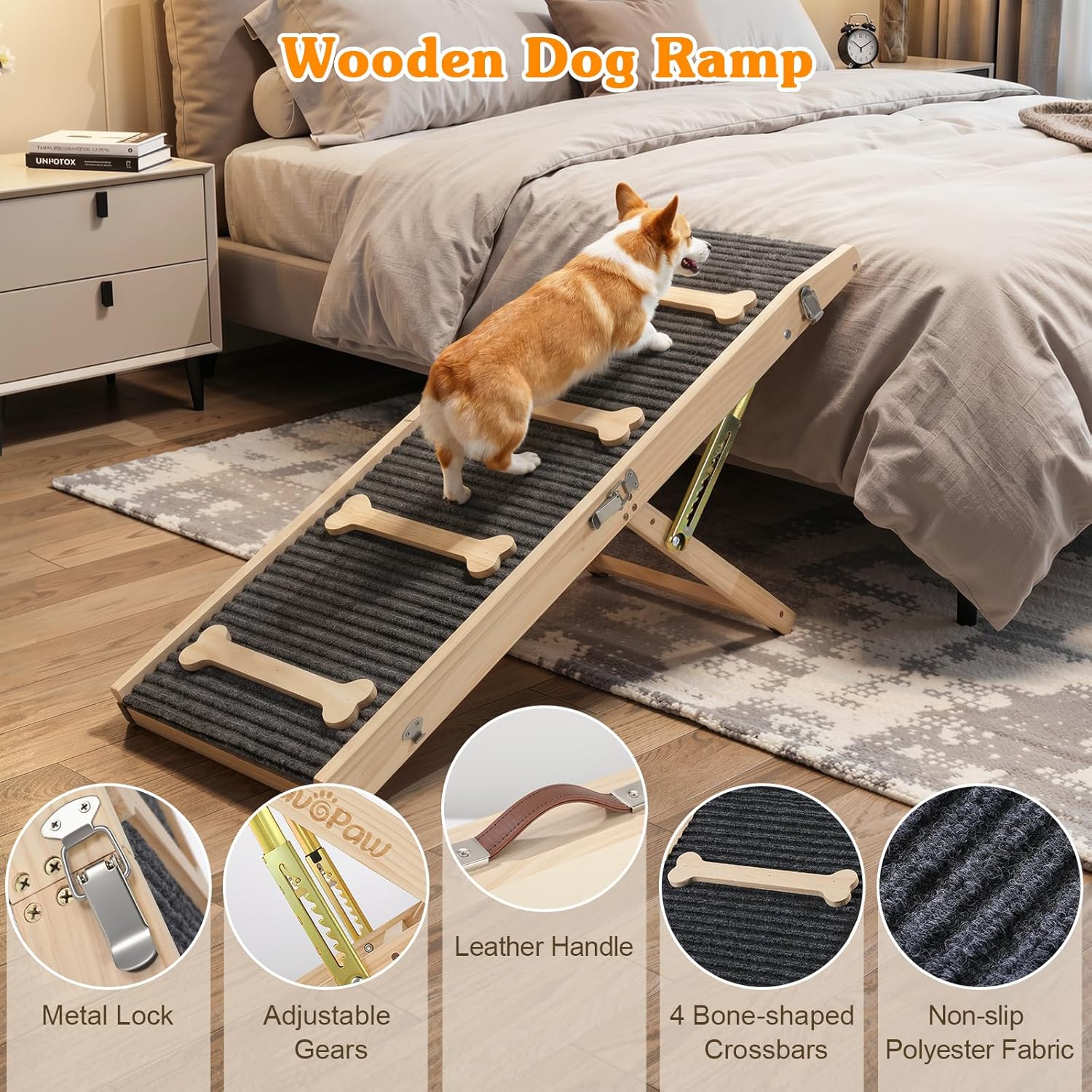 VavoPaw Upgraded Dog Ramp for Couch, Foldable Dog Ramps for Small Dogs, 7 Adjustable Height from 2.4"-18.5", Portable Pet Steps with Non-Slip Pad, Pet Ramp for Couch Sofa Stairs - Image 5