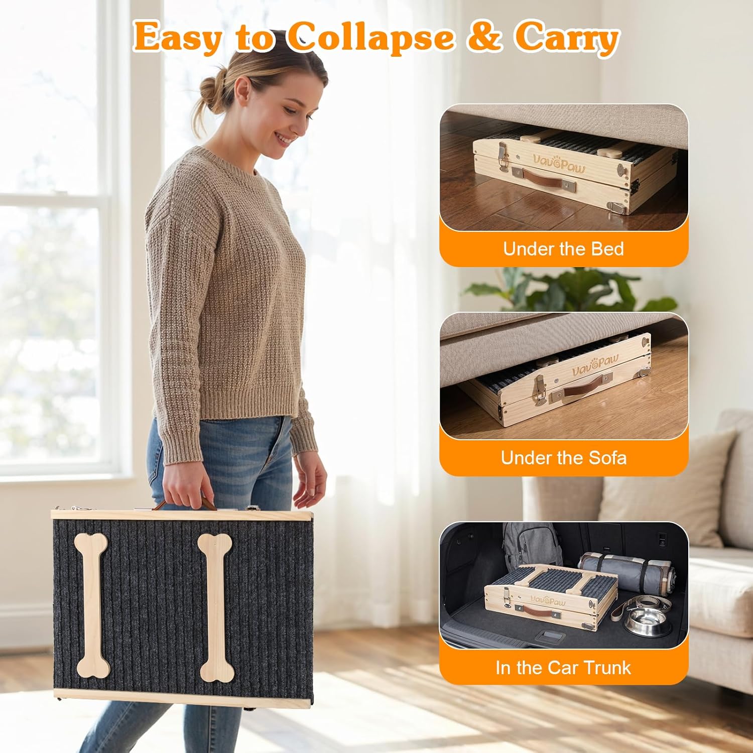 VavoPaw Upgraded Dog Ramp for Couch, Foldable Dog Ramps for Small Dogs, 7 Adjustable Height from 2.4"-18.5", Portable Pet Steps with Non-Slip Pad, Pet Ramp for Couch Sofa Stairs - Image 6