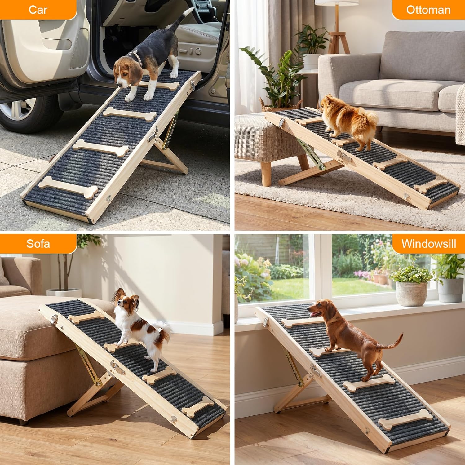 VavoPaw Upgraded Dog Ramp for Couch, Foldable Dog Ramps for Small Dogs, 7 Adjustable Height from 2.4"-18.5", Portable Pet Steps with Non-Slip Pad, Pet Ramp for Couch Sofa Stairs - Image 7