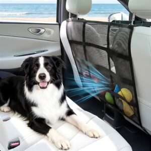VavoPaw Dog Car Barrier, Double Layer Mesh Pet Barrier, Prevents Dog Jumping & Driver Distraction, Universal Fit for SUV, Cars & Trucks, Breathable, Easy to Install, with Storage Bag, 29.5x25.6 Inch