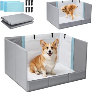 VavoPaw Dog Litter Box with High Walls, Pee Pad Holder, Foldable Dog Potty Tray for Puppy & Medium Dogs, No Assembly, Leak-Proof, Waterproof, Easy Clean, Portable for Travel, Grey