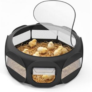 VavoPaw Secure Chicken Brooder, Foldable Portable Chicken Starter Kit, Breathable Enclosure with Zipper Cover, Indoor Outdoor Brooding Pen for Up to 15 Chicks, Ducklings, Quails, Small Poultry, Black
