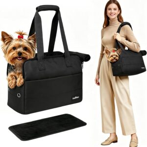 VavoPaw Dog Purse Carrier for Small Dogs, 15" x 11" x 7.9" Pet Travel Carrier with Breathable Mesh, Safety Hooks, Support Pad, and Multi Spacious Pockets, Soft Puppy Carrier for Cats Rabbits, Black