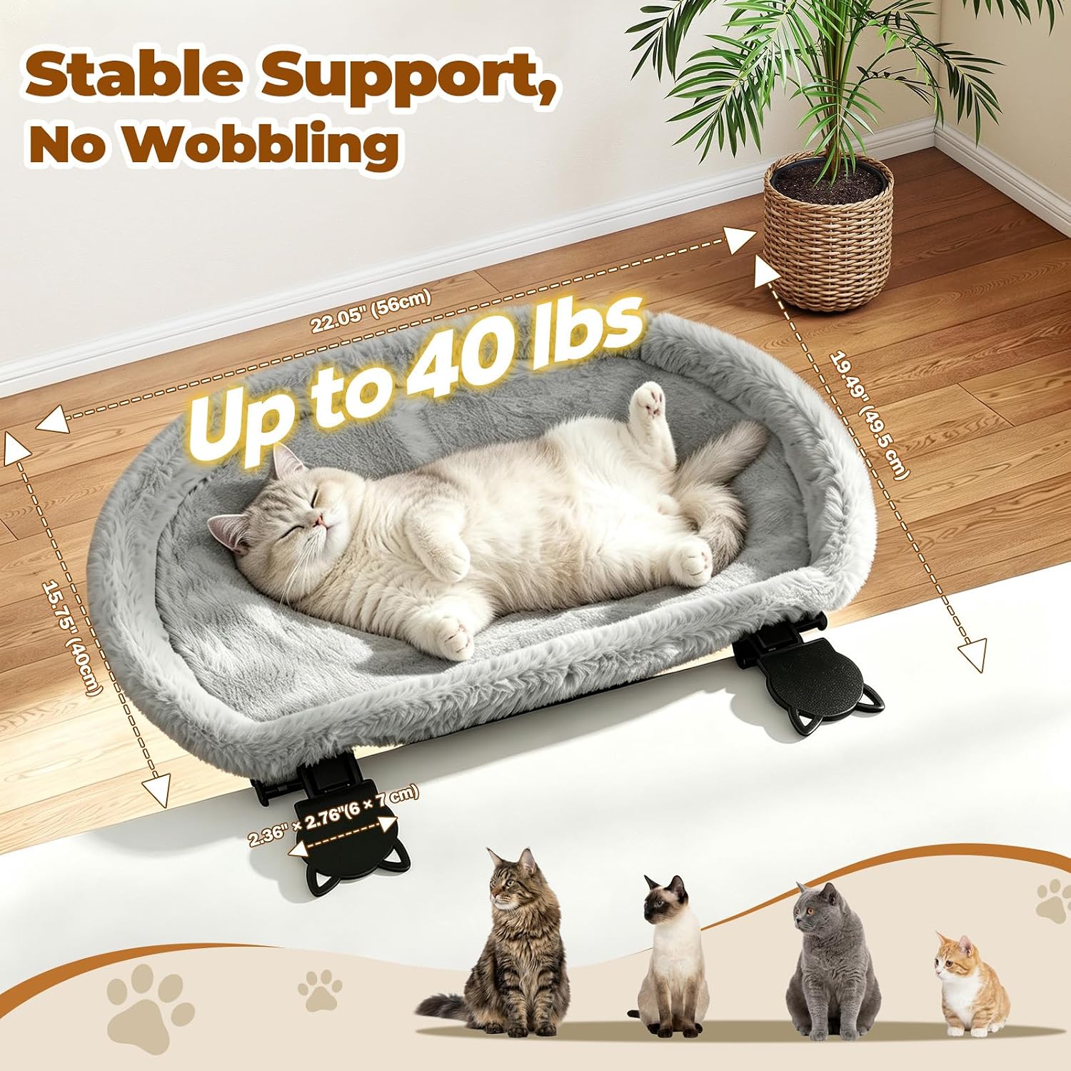 Cat Desk Bed, Easy-Fold Semi-Circular Cat Hammock for Desk-Sunken Cat Hammock with Washable Plush Cover, Supports 40 lbs, Space-Saving Cat Furniture for Home Office - Image 2