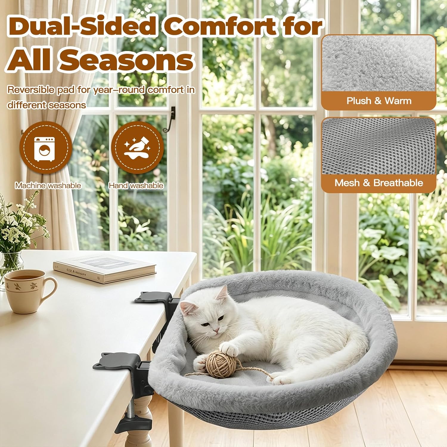 Cat Desk Bed, Easy-Fold Semi-Circular Cat Hammock for Desk-Sunken Cat Hammock with Washable Plush Cover, Supports 40 lbs, Space-Saving Cat Furniture for Home Office - Image 6